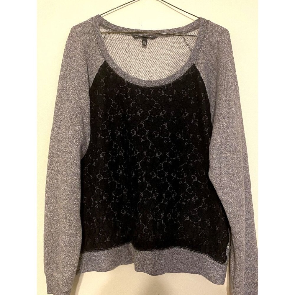 Victoria's Secret Gray Black Lace Front Scoop Neck Sweatshirt Angels Size XL